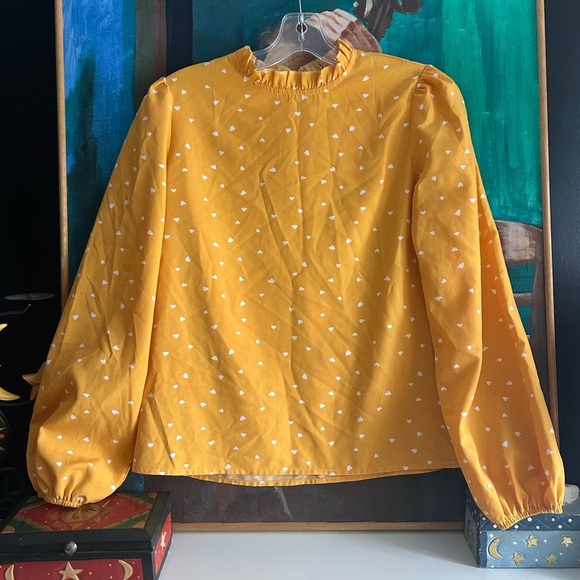 SHEIN Yellow Heart Print Blouse Size XS - Picture 3 of 14